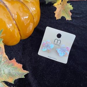 COPY - 3 / $10 NWT Earrings Studs iridescent sequence flowers with beaded center